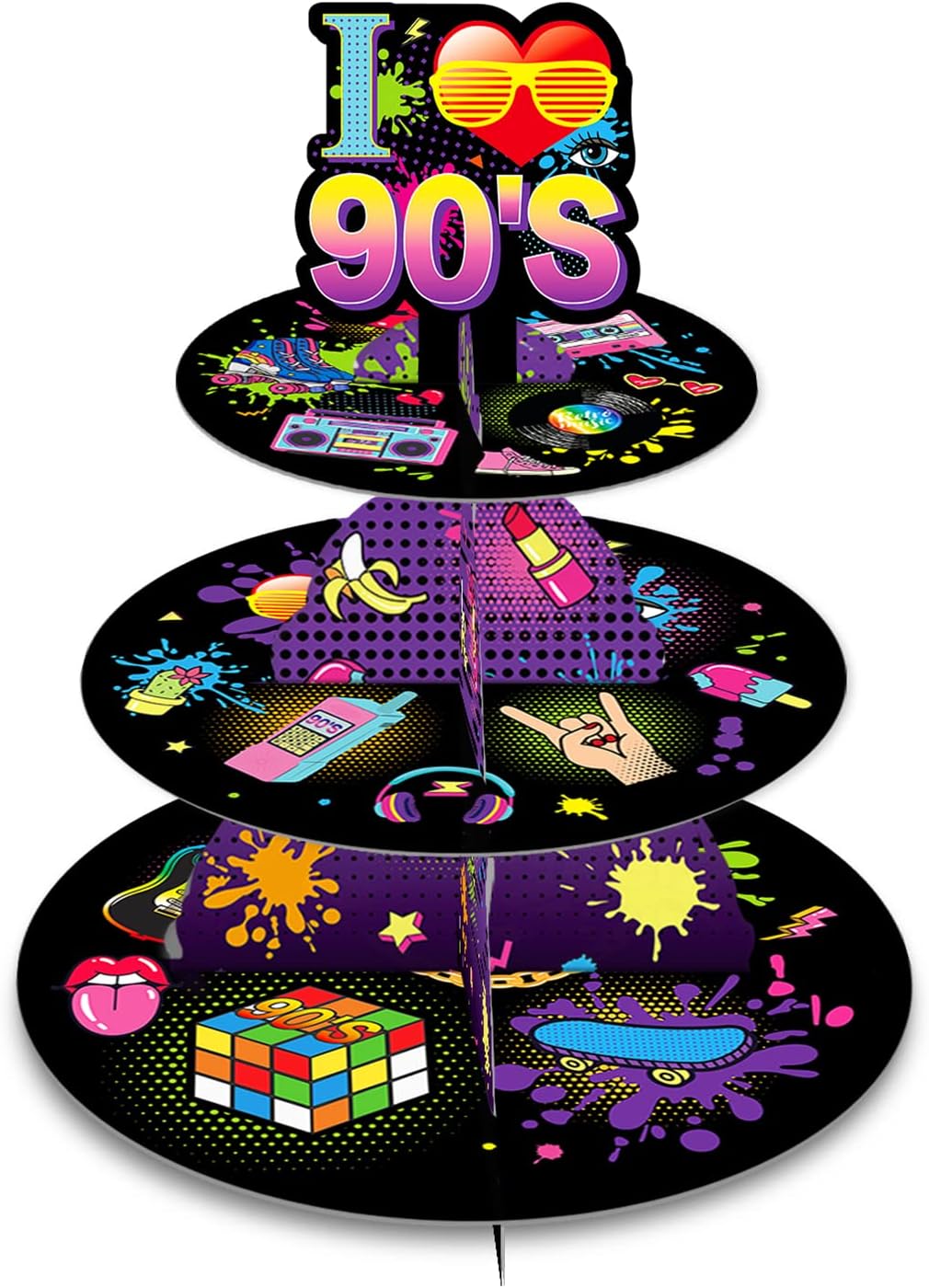 Buy CC HOME 90s Party Supplies Cupcake Stand 3 Tier 90s Party Cake buy-cc-home-90s-party-supplies-cupcake-stand-3-tier-90s-party-cake