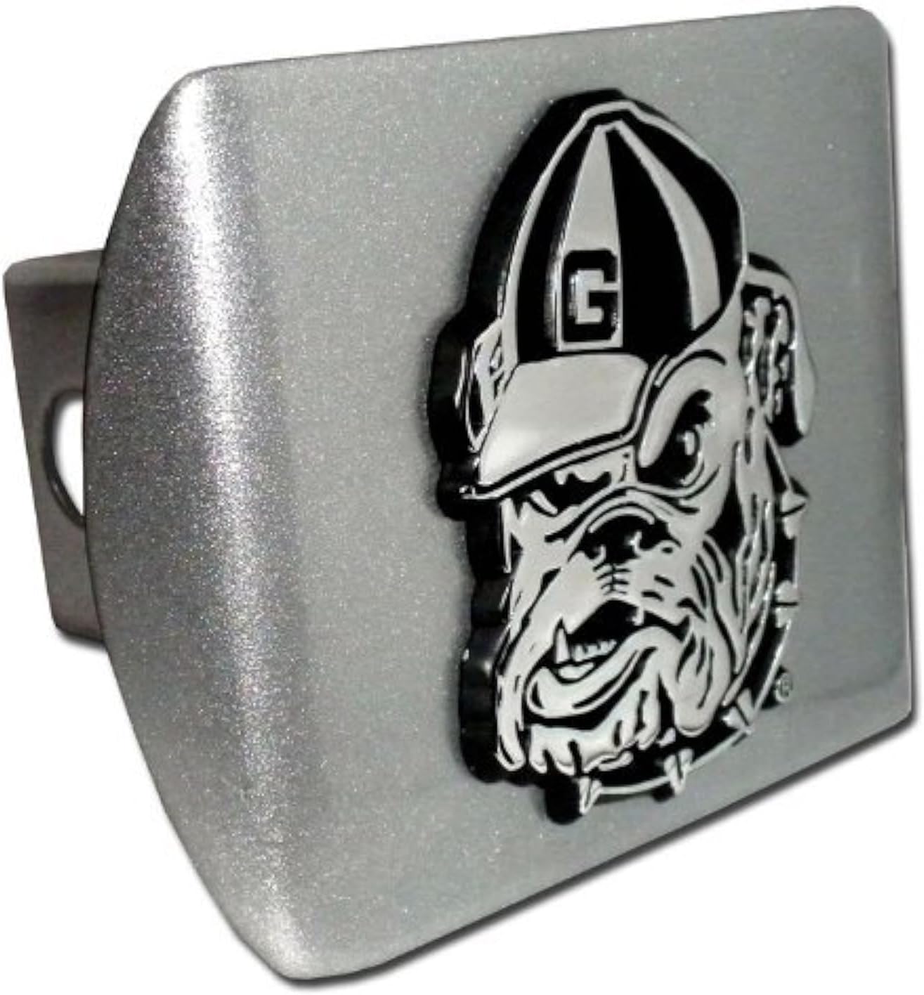 University of Georgia Bulldogs"Brushed Silver with Chrome"BULLDOG" Emblem" Metal Trailer Hitch Cover Fits 2 Inch Auto Car Truck Receiver with NCAA College Sports Logo
