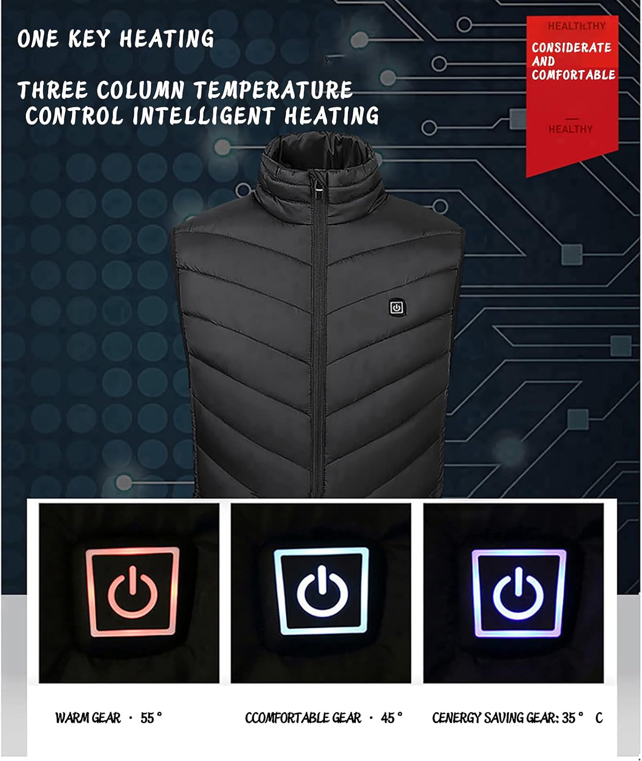 tuduoms 9 Heating Areas Heated Vest Unisex Sleeveless Lightweight Heated Jacket Heated Gilet Heated Body Warmer Waistcoat
