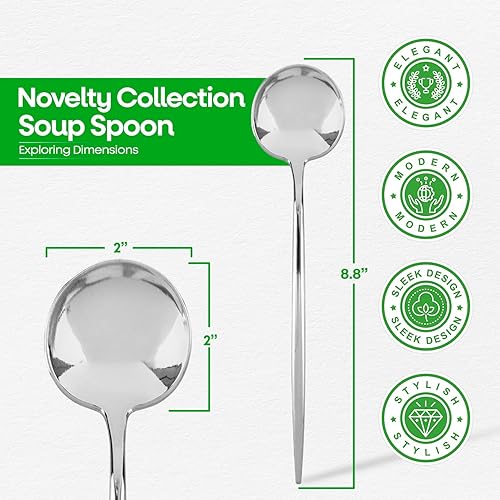 Miniatura 2 de Party Bargains Cuchara de sopa de plástico desechable, paquete de 32, plateado, novedoso diseño moderno, cubiertos de cocina, excelente uso para