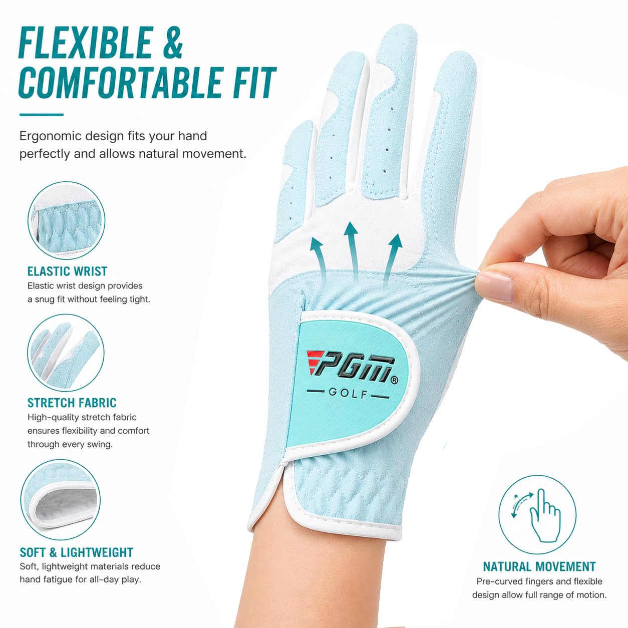 Guantes de golf PGM para mujeres, 1 par (4 opciones de color), sistema de agarre mejorado, fresco y cómodo