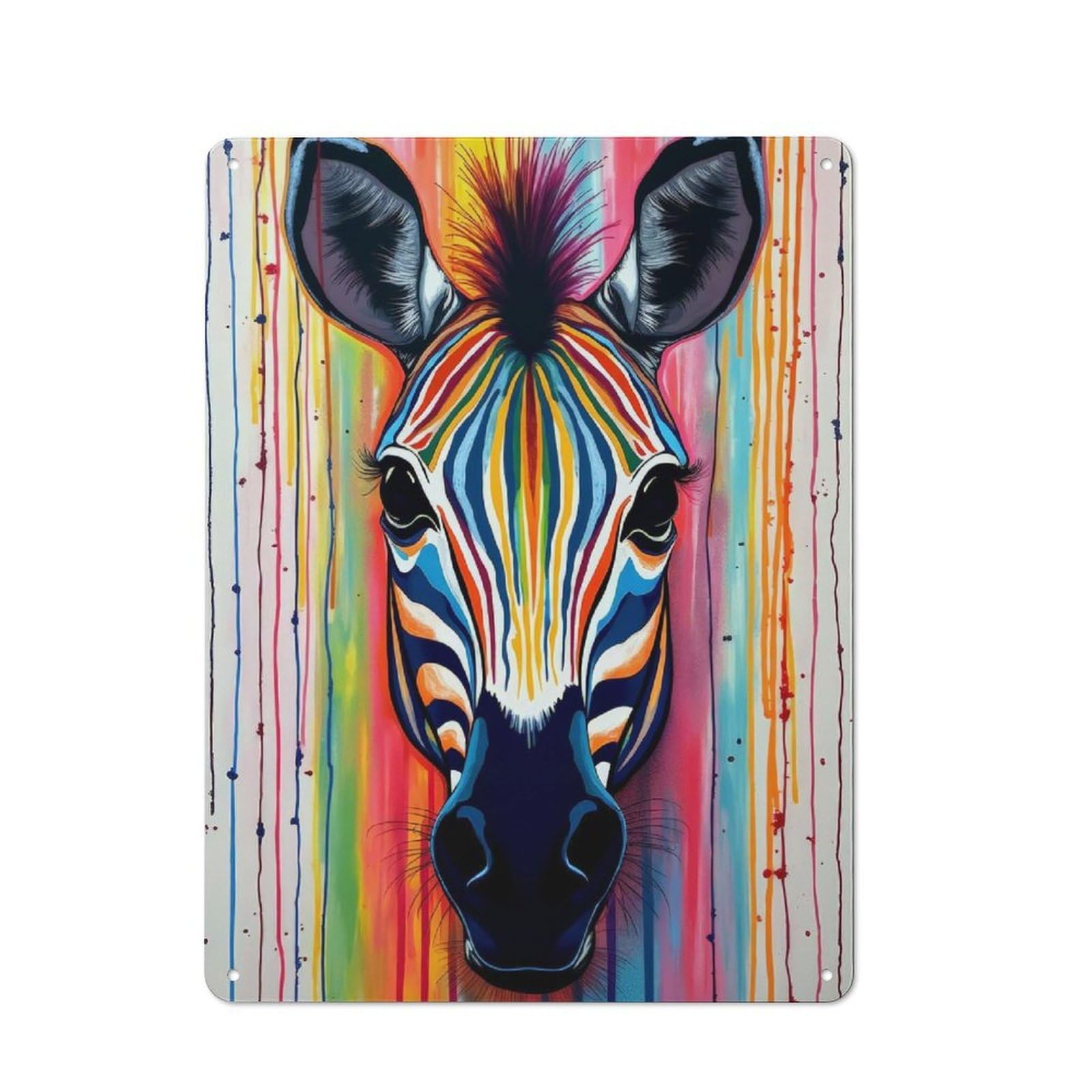 Junmoney Style-3 Metal Wall Sign 40X30cm Featuring Rainbow Zebra Portrait For Hallway Wall, For Hallway Decor Lovers, For Retro Home Interiors