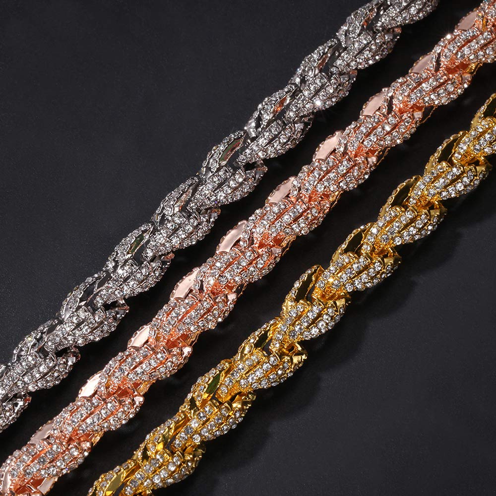 9 mm corda collana a catena Twist 18K placcato oro laboratorio diamante Iced Out pesante corda collana gioielli Hip Hop per gli uomini le donne