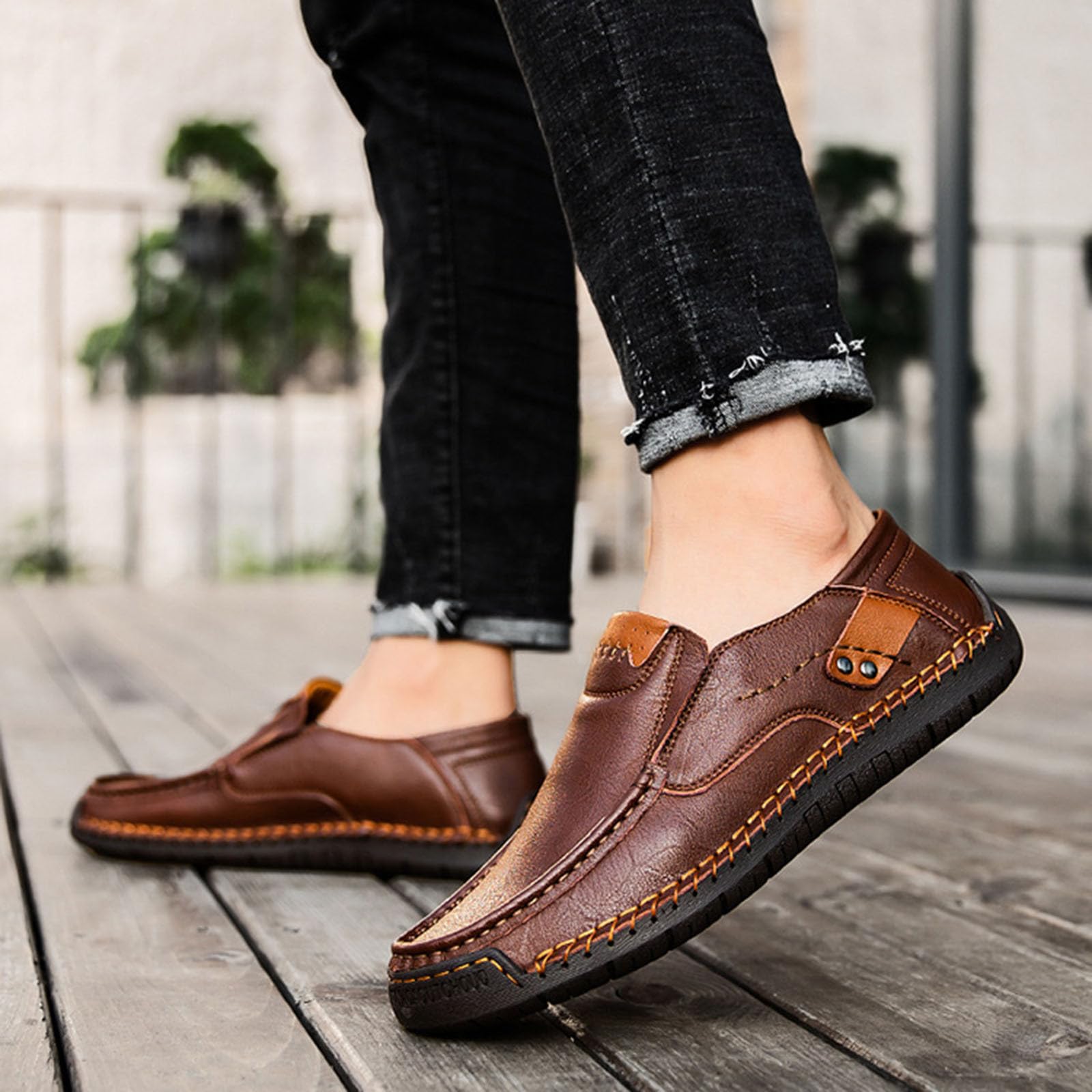 2026 Men's Casual Shoes - Produkttitel Paar Stil Handgemachte Herren Outdoor Freizeitschuhe EIN Fuß Flache Lederschuhe Frühling Low Top Plus Große Größe LeFu Rindsleder