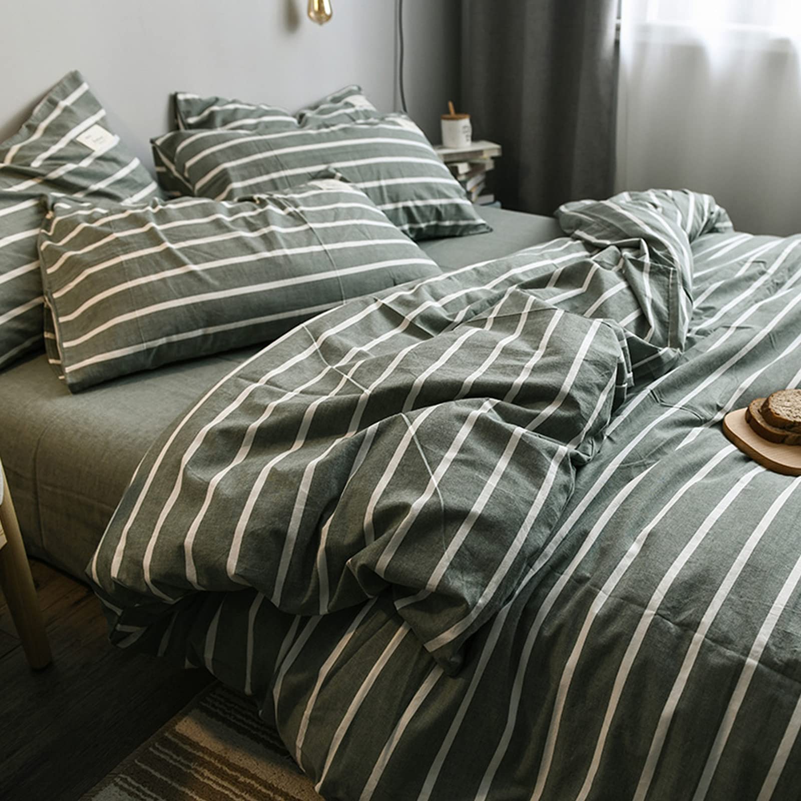 Soft Skin-friendly Quilt Cover With Envelope Pillowcase Sheet,Breathable Duvet Cover Set For Bedrom Bedding Set,Stripe Washed Cotton Duvet Cover-J Queen 200x230cm(79x91inch)