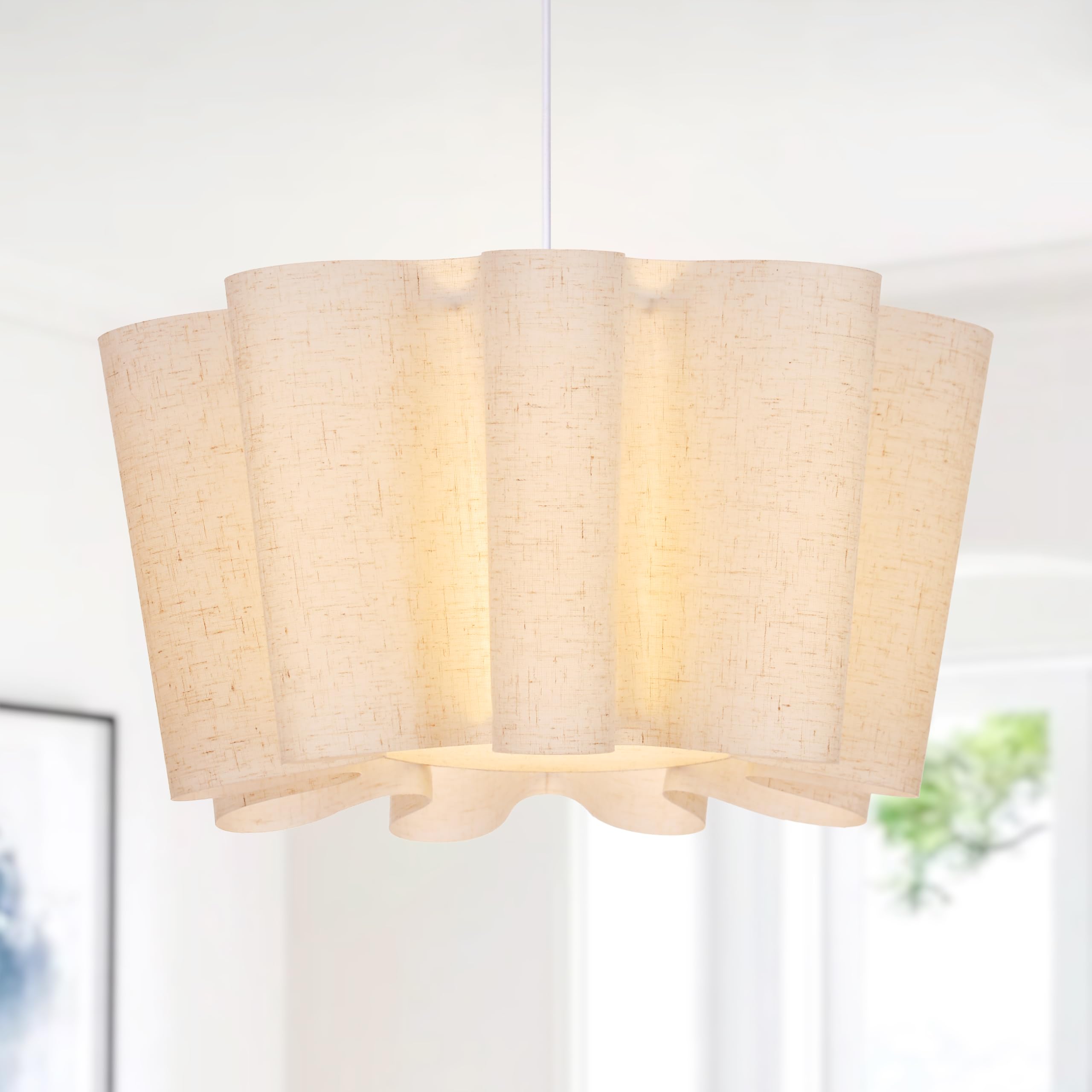 Photo 1 of Littleglovo 15.7" Pendant Lights Kitchen Island, 1-Light Linen Petal Lampshade Dining Room Light Fixture Modern Chandeliers Hanging Pendant Lighting for Bedroom Nursery Living Room Foyer Entryway