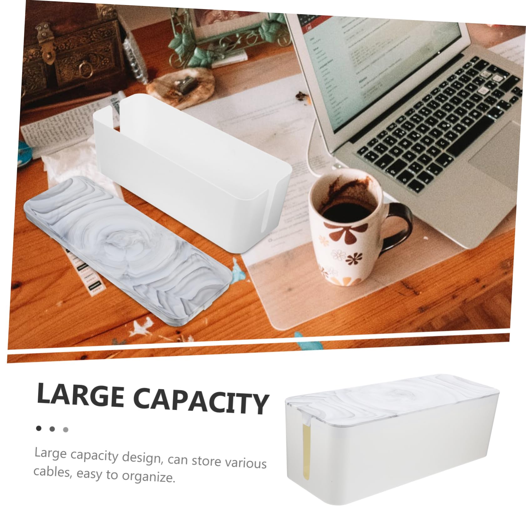 NUOBESTY Organizador de Cables de Bambú Caja de Gestión de Cables para Escritorio para Router Caja Tapa para Organizar