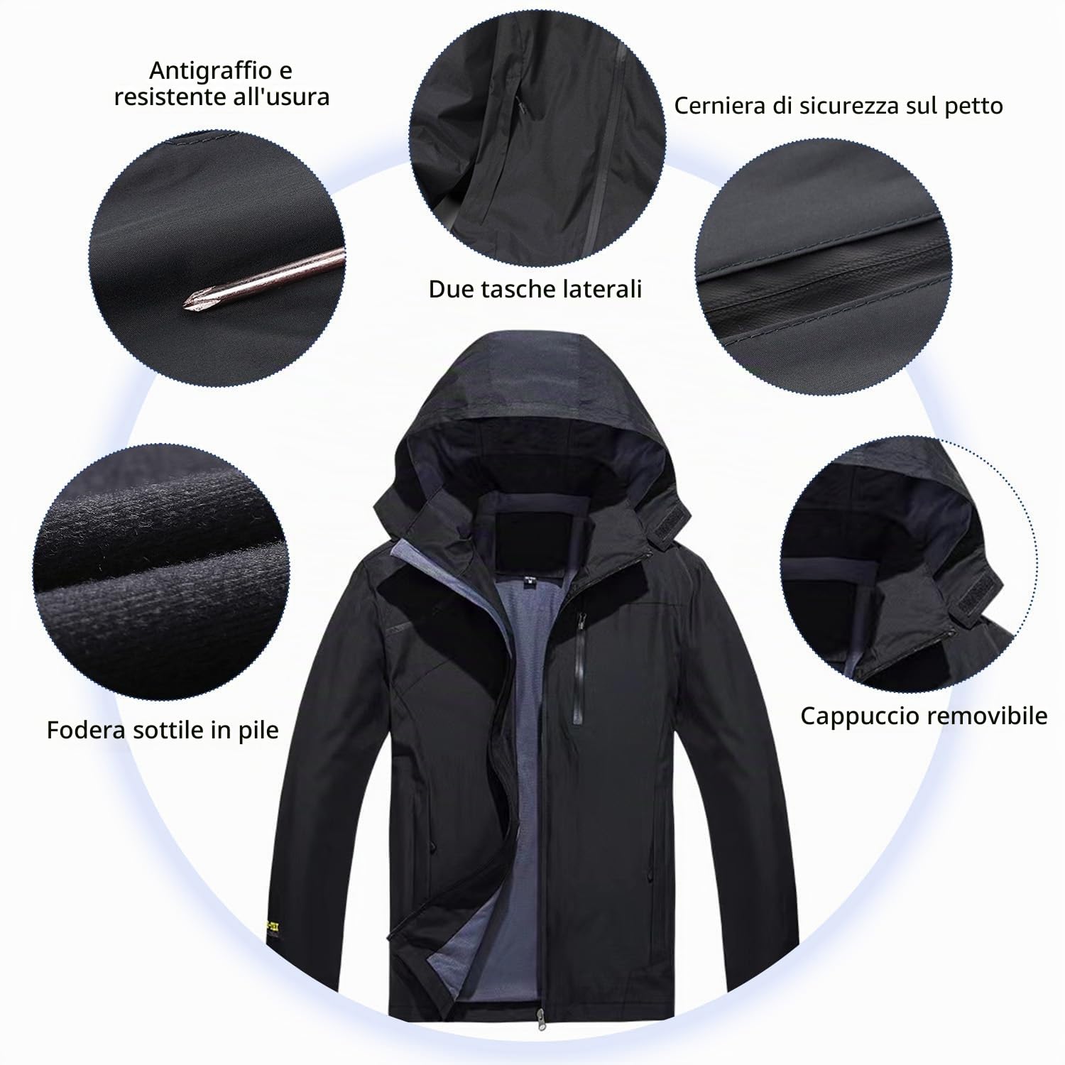 SUKUTU Giacca da Uomo all'aperto Impermeabile con Cappuccio Giacca da Trekking Leggera Softshell Foderato Traspirante
