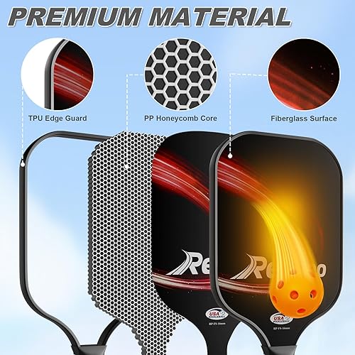 Miniatura 3 de Juego de 24 palas de pickleball aprobadas por USAPA, juego de pickleball con superficie de fibra de vidrio, raquetas de pickleball con núcleo de