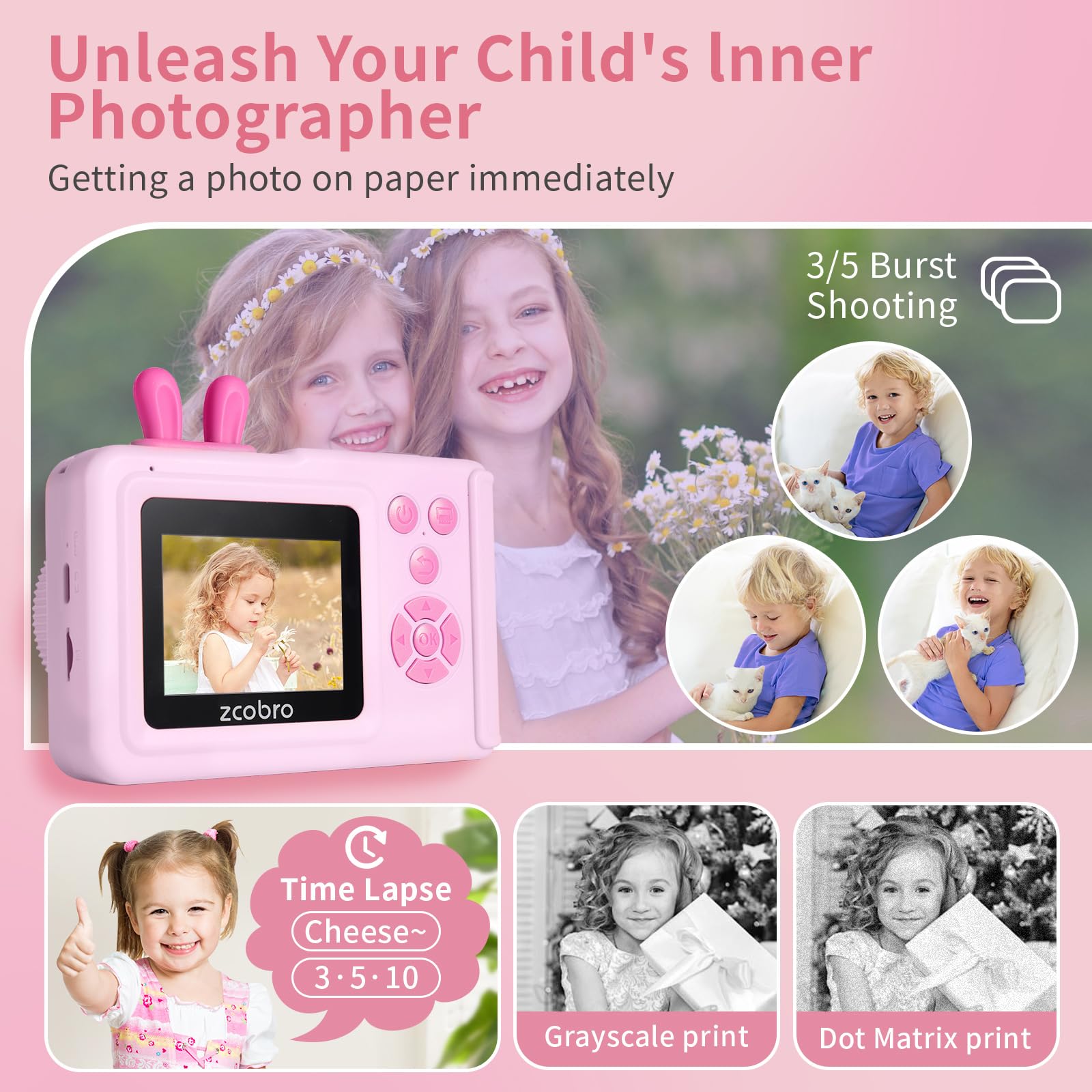 KC5 - Fotocamera a stampa istantanea per bambini (rosa)