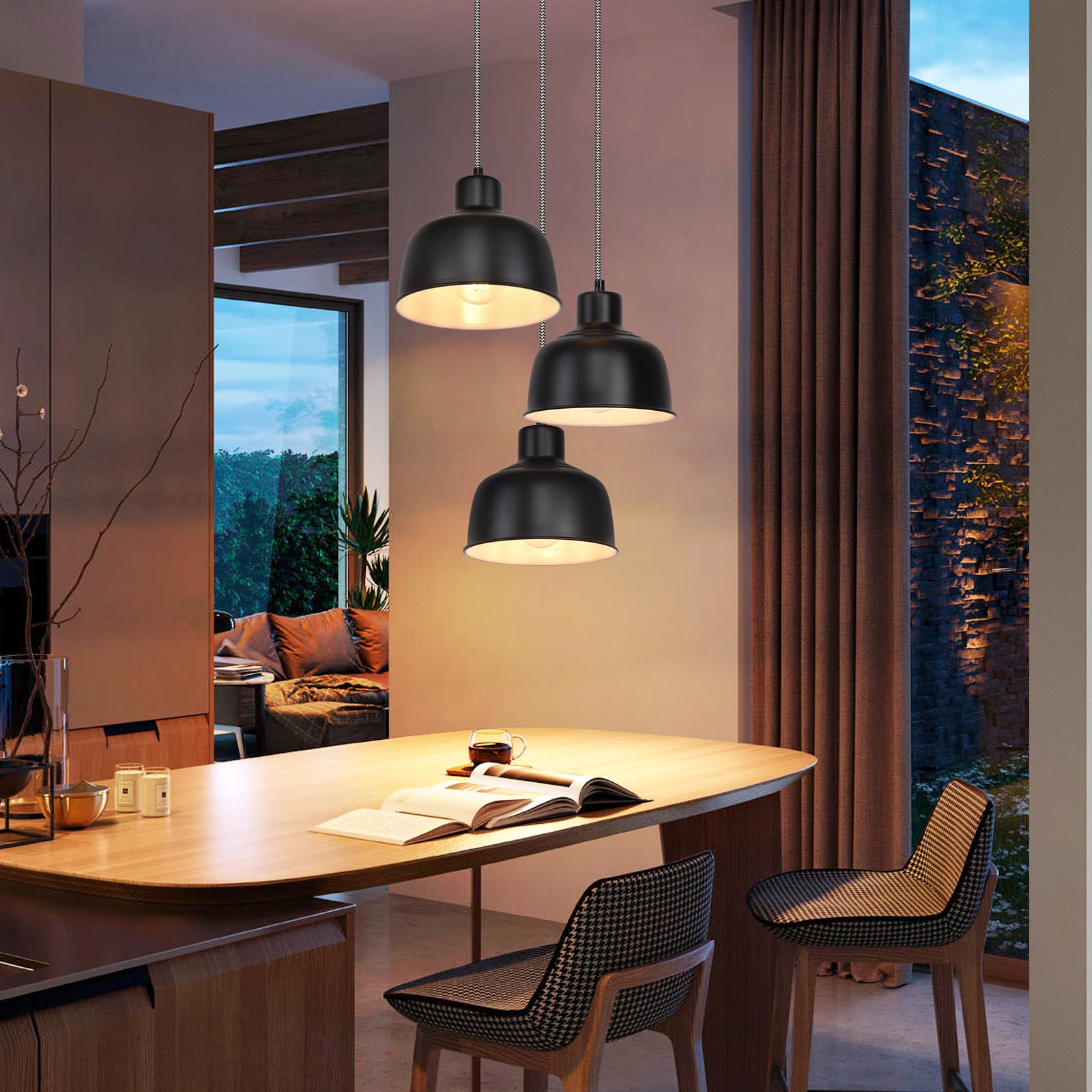 Pendellampe tavolo hängelampe vintage esszimmer industriale lampada | rond 3 flammig retro hängeleuchte nera metallo schermo E27 per cucina soggiorno