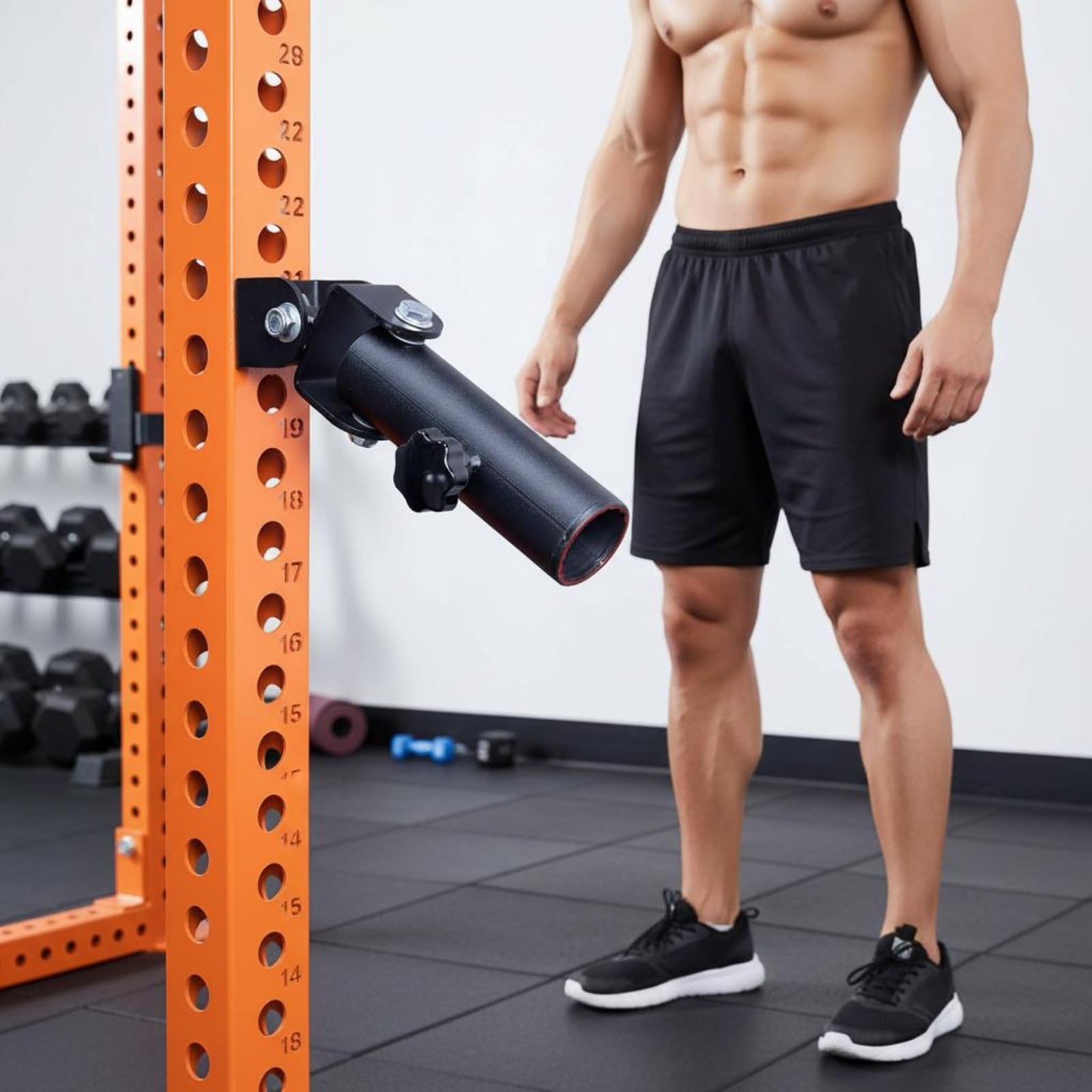 Soporte de Barra Olímpica Accesorio de Entrenamiento Anclaje para Barra Adaptador Giratorio 360 Base Fija de Acero Adecuado para Musculación en Casa Gimnasio Fuerza y Potencia, 18MM