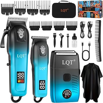Professional Hair Clippers for Men, Cordless Barber Clippers with Precision Trimmer and Dual Foil Shaver,LED Display, Electric Hair Cutting Machine, Mens Grooming Kit, Gift for Him