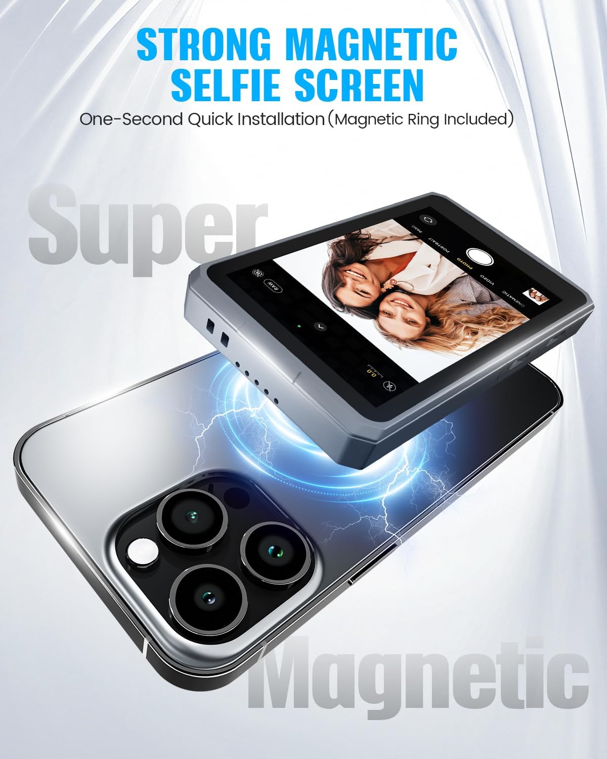 Vlog Selfie Monitor Screen for Phone, Wireless Magnetic Back Camera Monitor for iPhone Android, Support 4K 30fps Wired Recording, Using Phone Rear Camera for Selfie Vlog Live Stream TikTok (Grey) image 3 of 7 B0FF94PM47