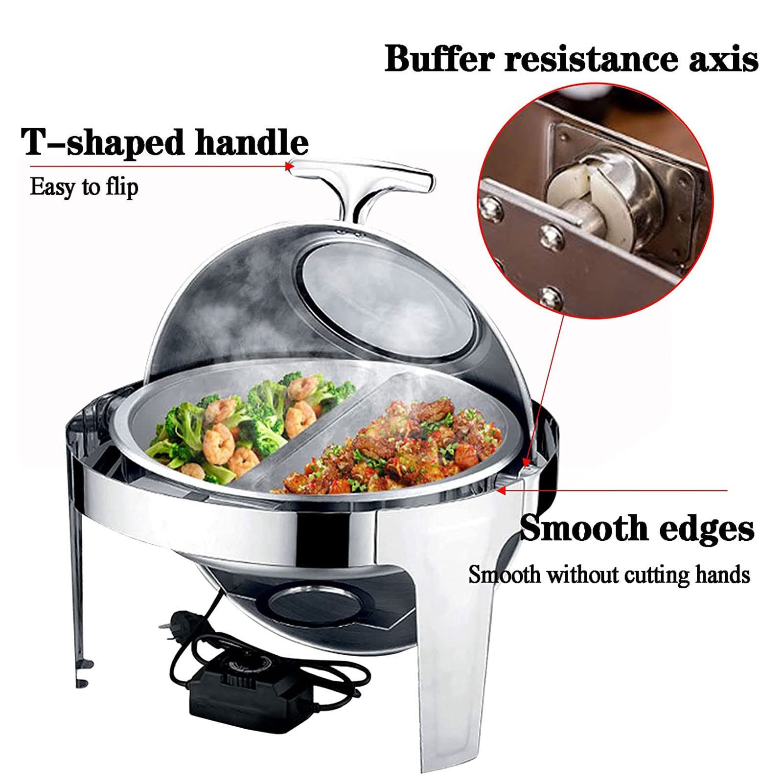 Scaldavivande Elettrico in Acciaio Inox R con Coperchio in Vetro, Contenitore Termico Professionale per Scaldavivande A Buffet, Piastra Riscaldante per Servire, Colore Rotondo