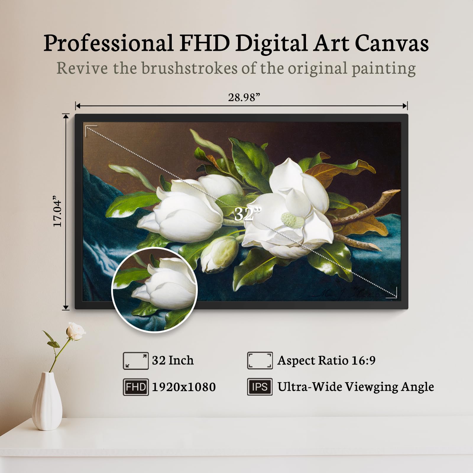 BSIMB Cornice digitale grande da 32 pollici, touch screen 64 GB, 1920 x 1080 FHD, WiFi, supporto da parete incluso, condivisione di immagini/video tramite app/USB/SD, facile installazione, regali per