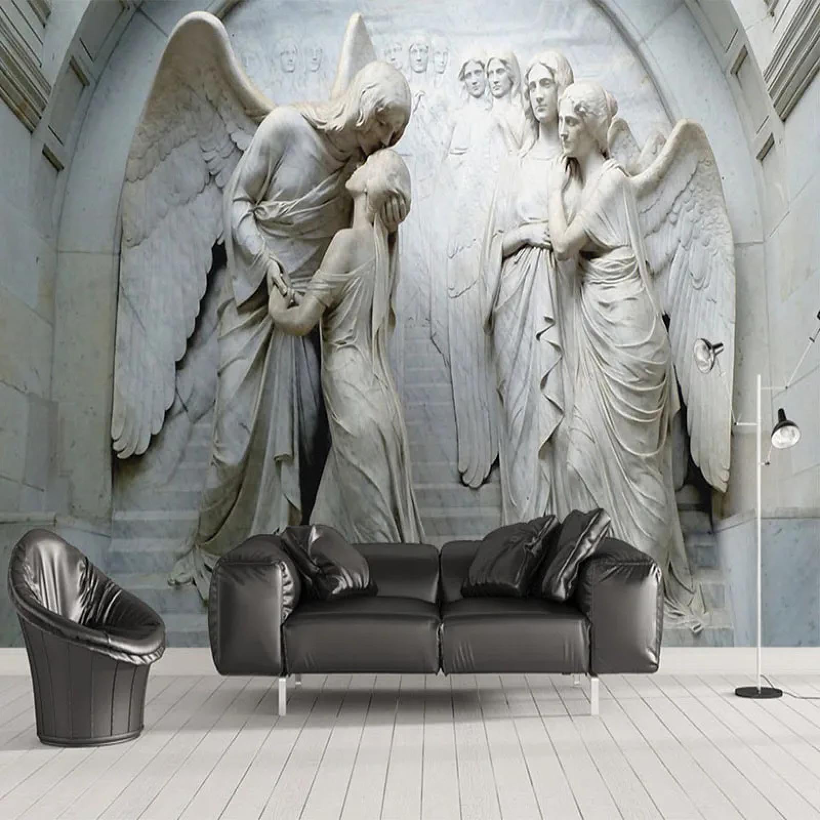 Sculpture murale 3D ange décorative en PVC adhésif haut de gamme pour séjour