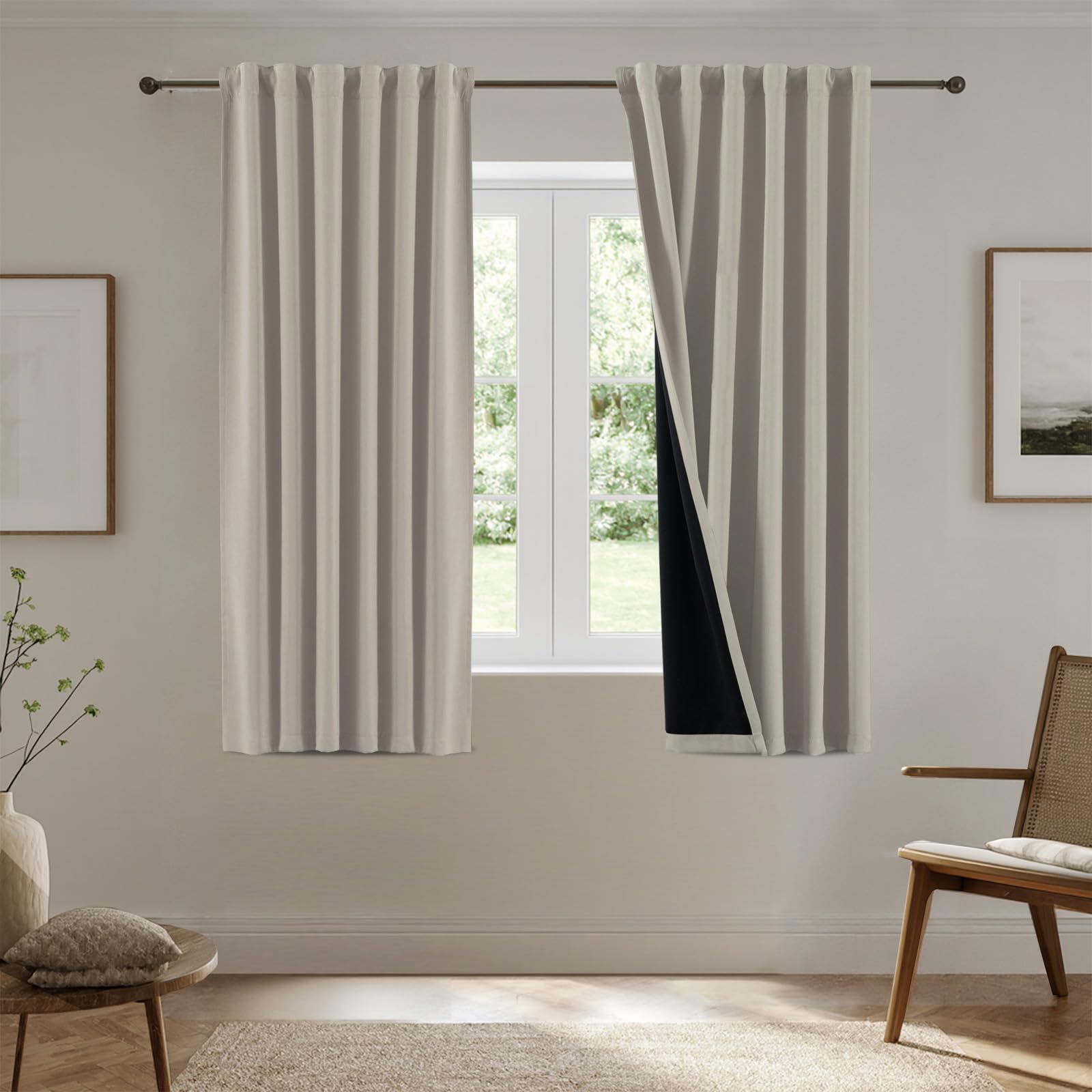 H.Versailtex 100% Blackout Curtains for Bedroom Thermal Insulated Curtains & Drapes for Living Room Black out Window Curtain Pencil Pleat Back Tab Rod Pocket