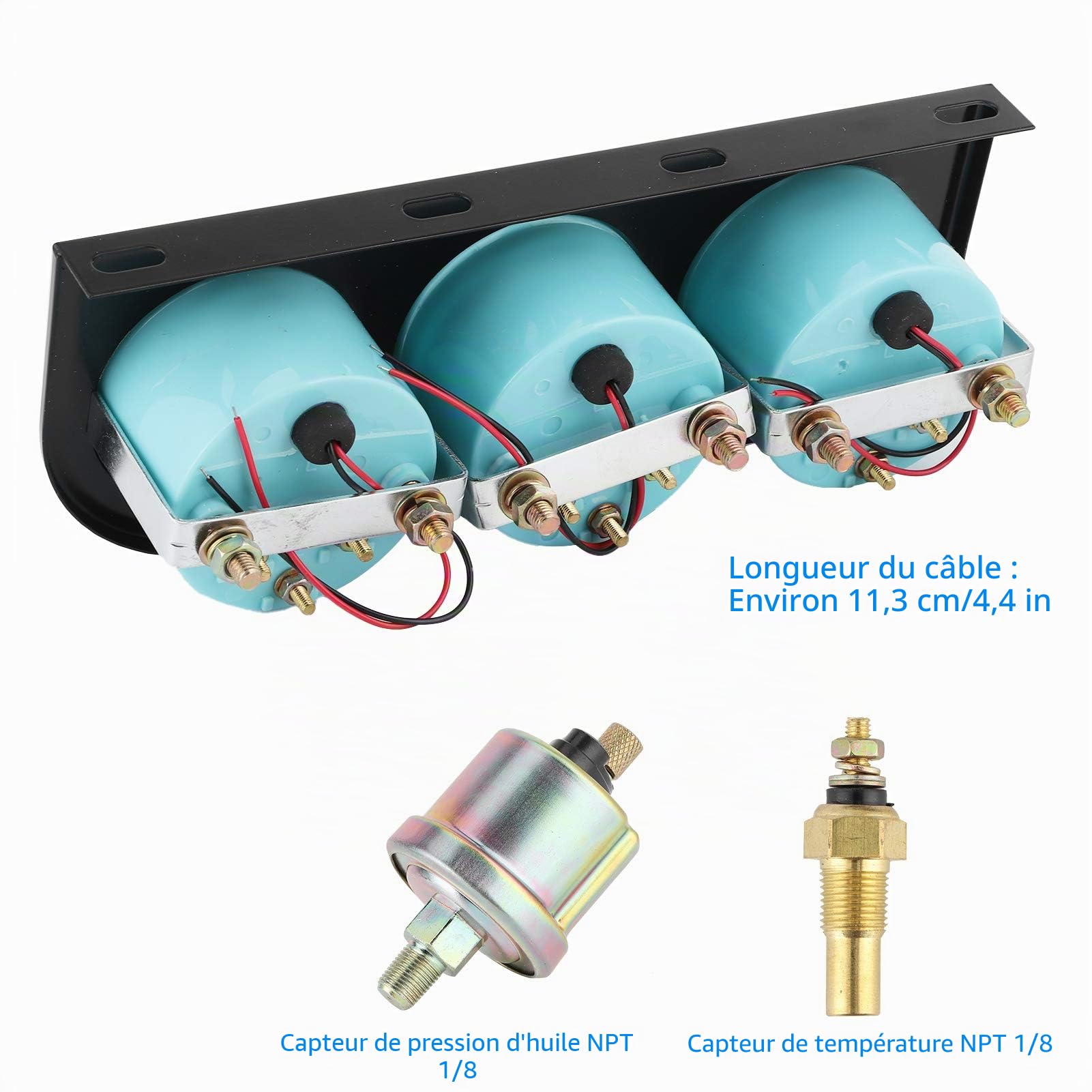 Qiilu Kit Triple Jauge de Pression D'huile Volt Jauge de Température de L'eau 52 Mm Jauge de Température de L'eau Pression D'huile Voltmètre électrique Ensemble D'instruments pour Voiture Camion Marin