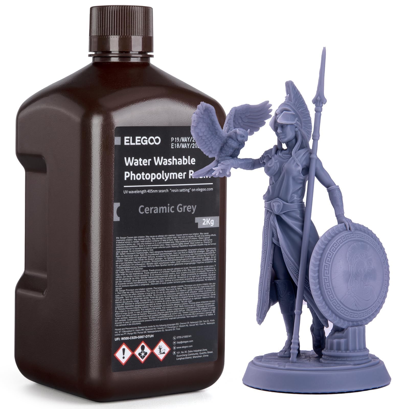 ELEGOO Water Washable 3D Printer Resin, 405nm UV Curing Photopolymer Resina for Mars Saturn Jupiter MSLA DLP LCD Impresora with Low Odor, 2000Gram Ceramic Grey