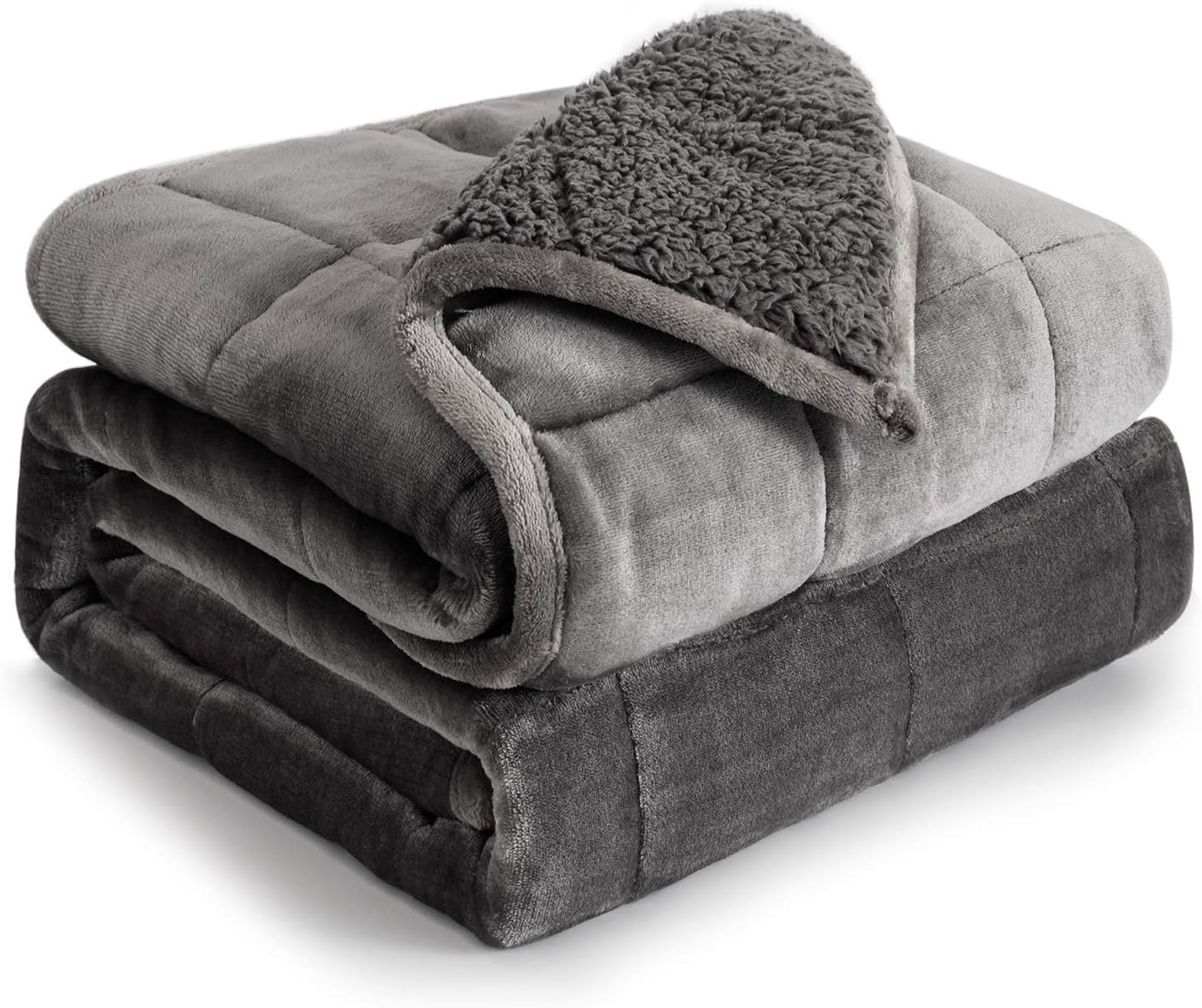 Cottonblue Sherpa Fleece Weighted Blanket 15 lbs for Adult, Flannel Cozy Plush Bed Blankets, Fuzzy Sherpa Weighted Blankets Full Size, Minky Soft Blanket for Sofa Bed, 48 x 72 inches, Grey