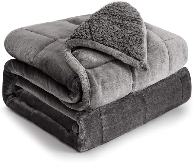 Cottonblue Sherpa Couverture pondérée en polaire 15lbs pour les adultes lit Queen size, doux Cozy Flannel Blankets lourds lancer pour calmer le sommeil relaxant, couverture chaude floue pour canapé lit, 60x 80 pouces, gris