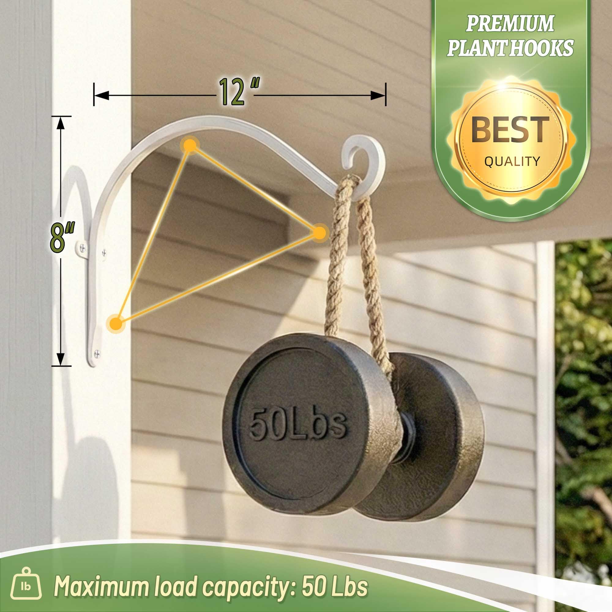 Qiang Ni Colgador de comederos para pájaros (2 piezas/12 pulgadas), soporte para colgar plantas al aire libre más estable y resistente, blanco