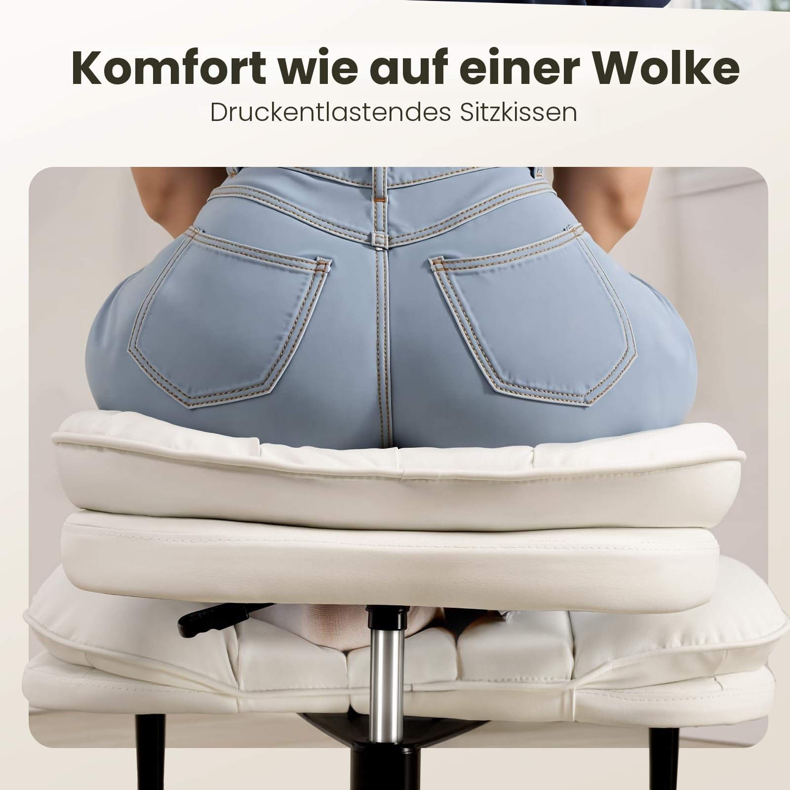HOMRELEXA Bürostuhl mit Kreuzbeinen, 360° drehbar, Ergonomischer Kniestuhl, Criss Cross Schreibtischstuhl mit Verstellbarer Höhe, ADHS-Meditationsstuhl mit Rückenstütze, Cloud PU-Leder, Reinweiß