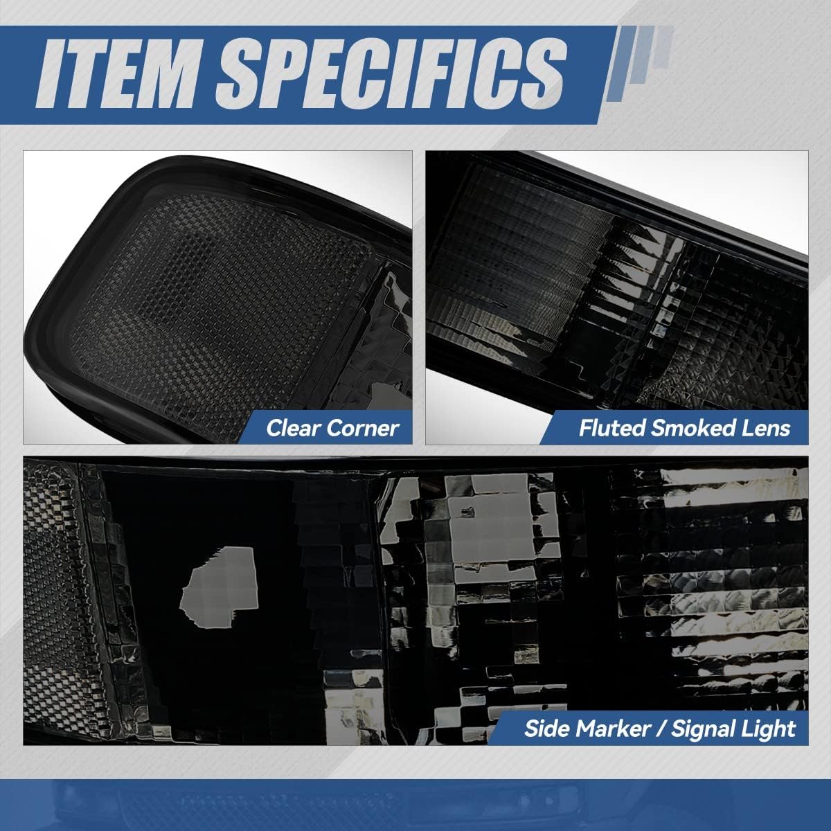 Factory Style Front Bumper Lights Compatible with Chevy Express GMC Savana 1500 2500 3500 4500 2003-2024, Driver and Passenger Side, Smoked Lens Clear Corner