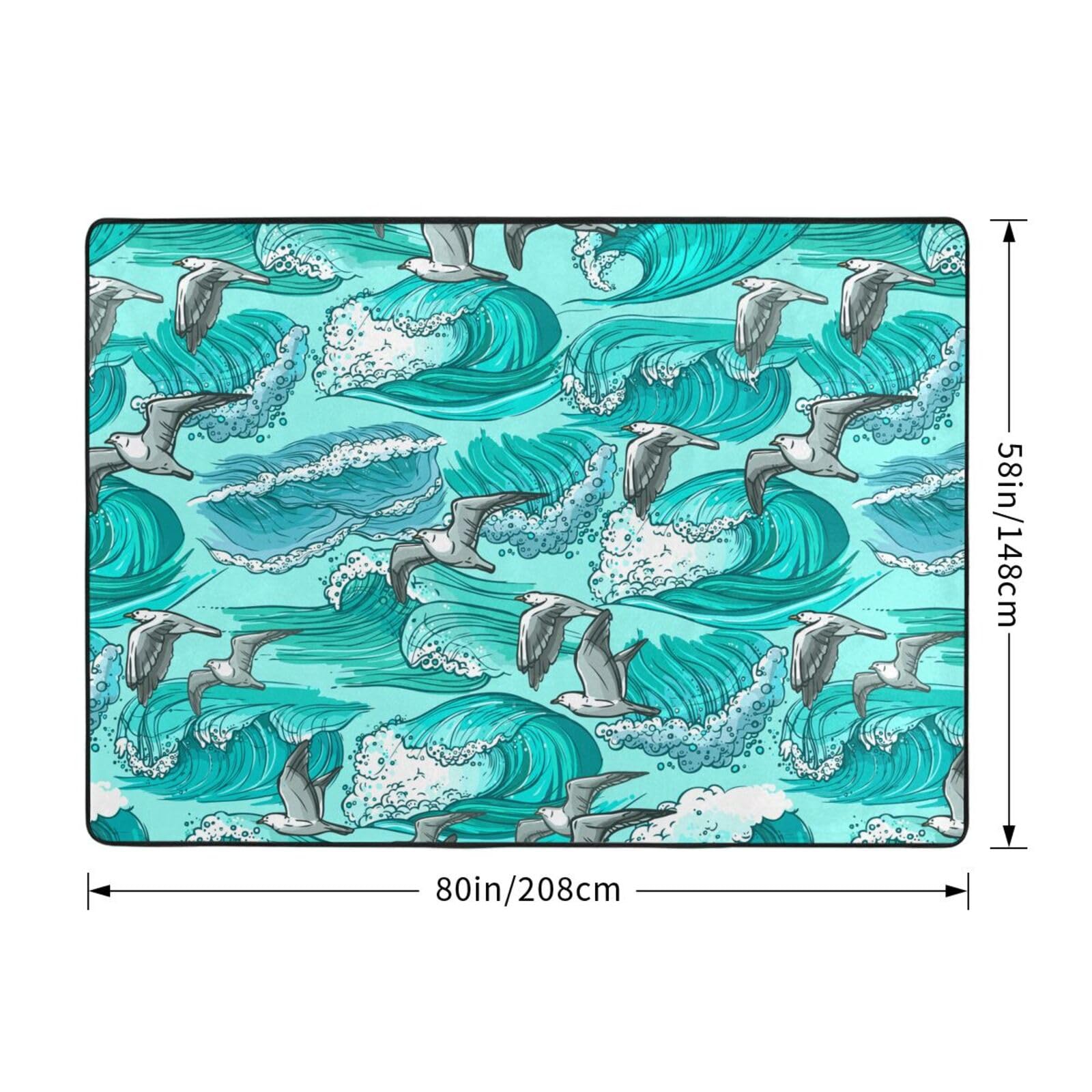 Onde Schizzo Gabbiano Uccelli, Tappeto grande antiscivolo per soggiorno e camera da letto, 208 x 148 cm.