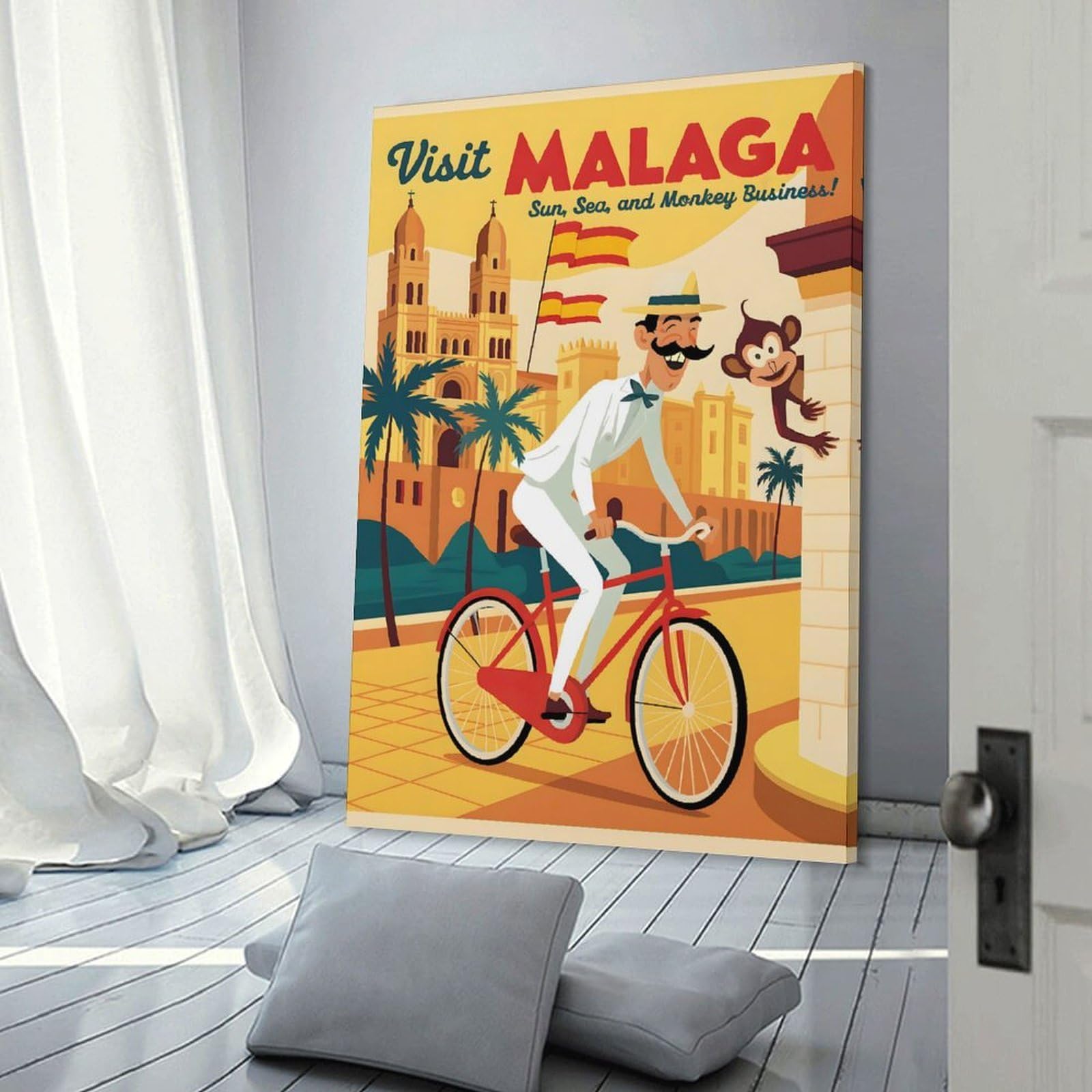 Junmoney Decorative Canvas Print Visit Malaga Travel, 20x30inch(50x75cm), for Home Office, Desk Area Or Studio, Home Office Artwork with Decorative Appeal