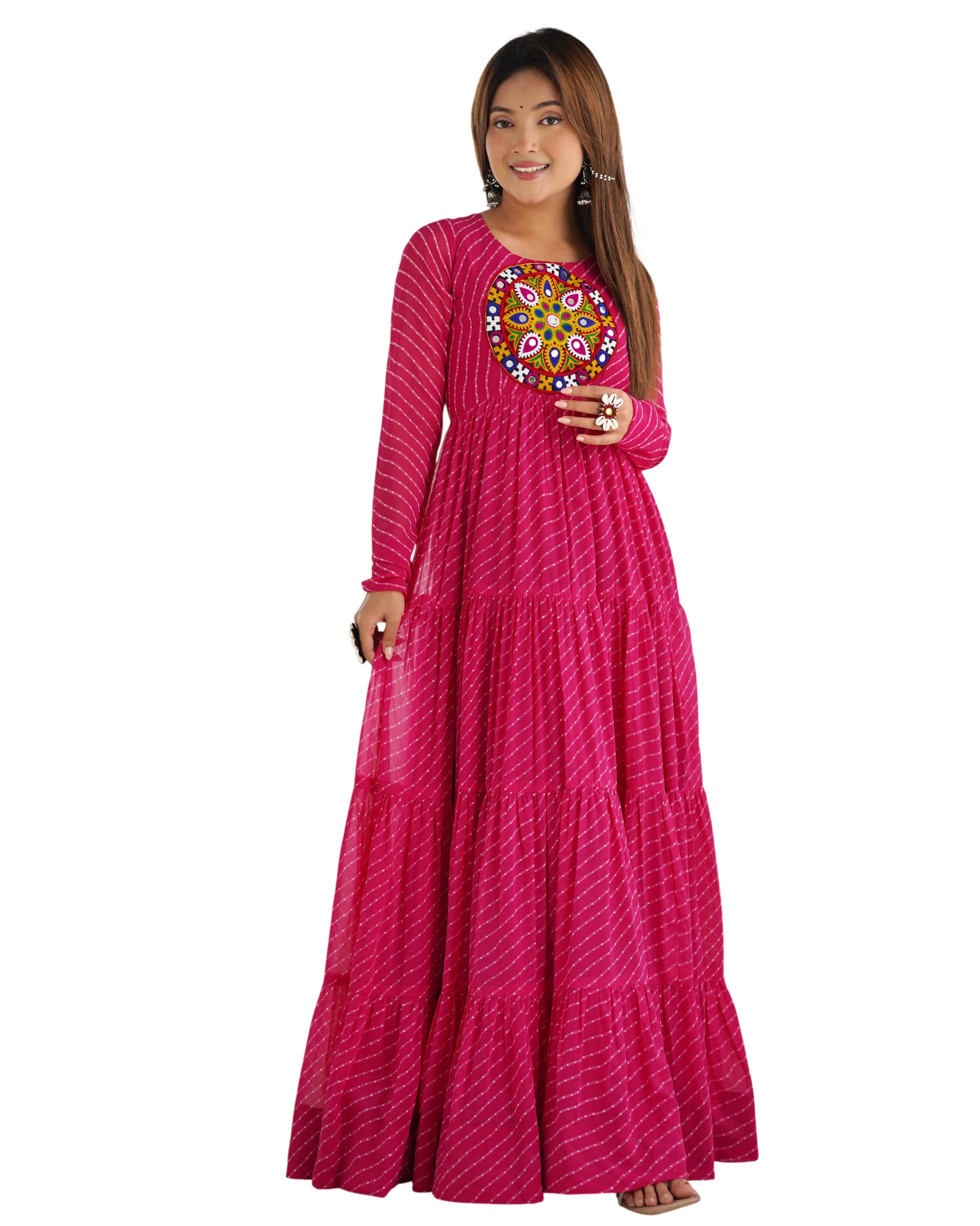Creation Pure Soft Fox Georgette Laheriya Print Full Flair Anarkali Gown.-picture-13