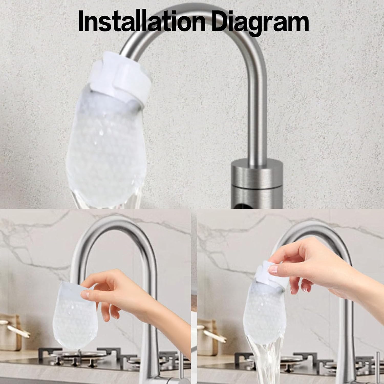 Bolsa Filtrante para Grifo, Filtro de Agua Universal y Reutilizable para Fregadero de Cocina, Filtro Transparente para Grifos, Retiene Óxido, Sedimentos e Impurezas; Incluye Correa (50 piezas)