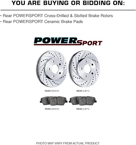 Miniatura 2 de PowerSport Kit de frenos traseros y rotores  Pastillas de freno traseras  Rotores y pastillas de freno  Pastillas de freno y rotores de cerámica