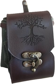 Personalized Leather Foraging Bag, Waxed Canvas Mushroom Pouch with Tree Design, Waterproof Camping Hiking Tool Basket with Clasp