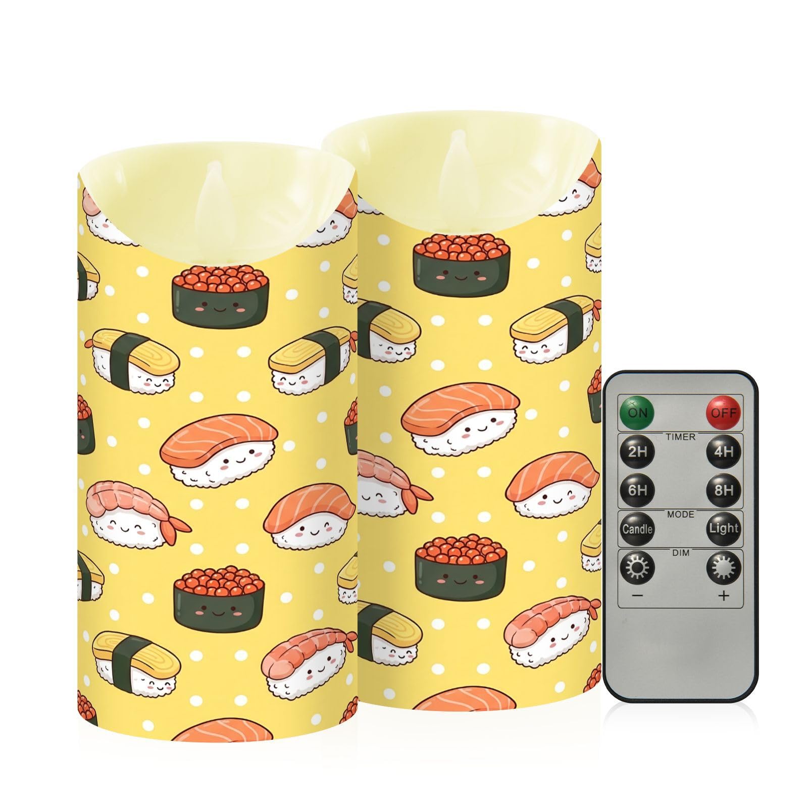 Ewusp Sushi Flameless Candles Battery Operated Flickering LED Pillar Candles Set of 2 with Remote Control & Timer, for Home Decor Wedding Holiday Party Centerpieces