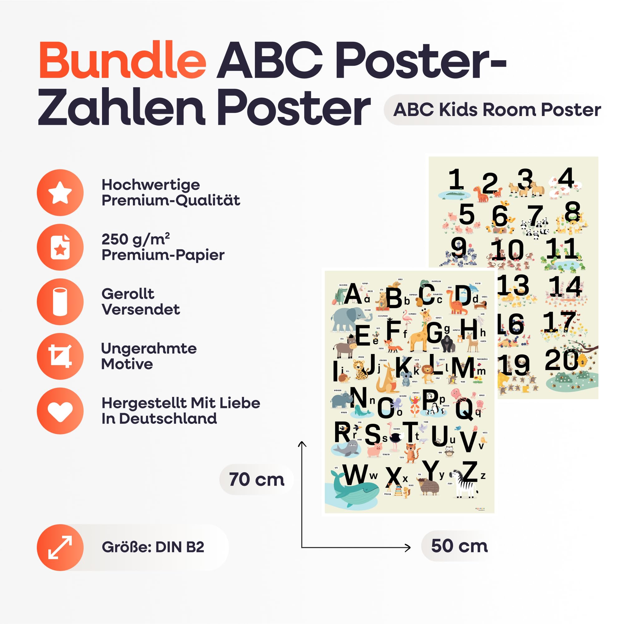 Gumpie ABC Poster für Kinder Bundle mit Einfach Zahlen lernen von 1-20 Made in Germany | Kinderleicht schreiben lernen | Buchstaben schreiben lernen | Rechnen lernen 1. klasse (ABC+Zahlen - 2er Set)