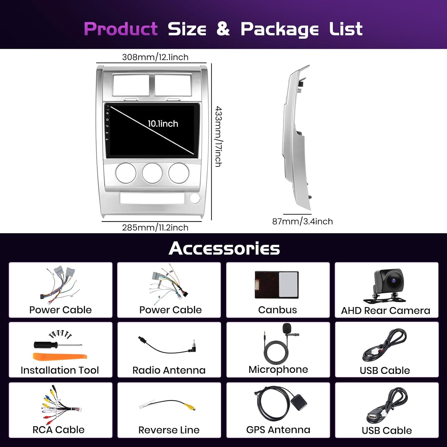 4+64GB Android 15 Car Stereo for Jeep Liberty Arctic 2008-2013 Wireless Carplay Android Auto 10" Touch Screen Car Radio Dash Kit with GPS WiFi Bluetooth SWC DSP EQ Mirror Link Backup Camera