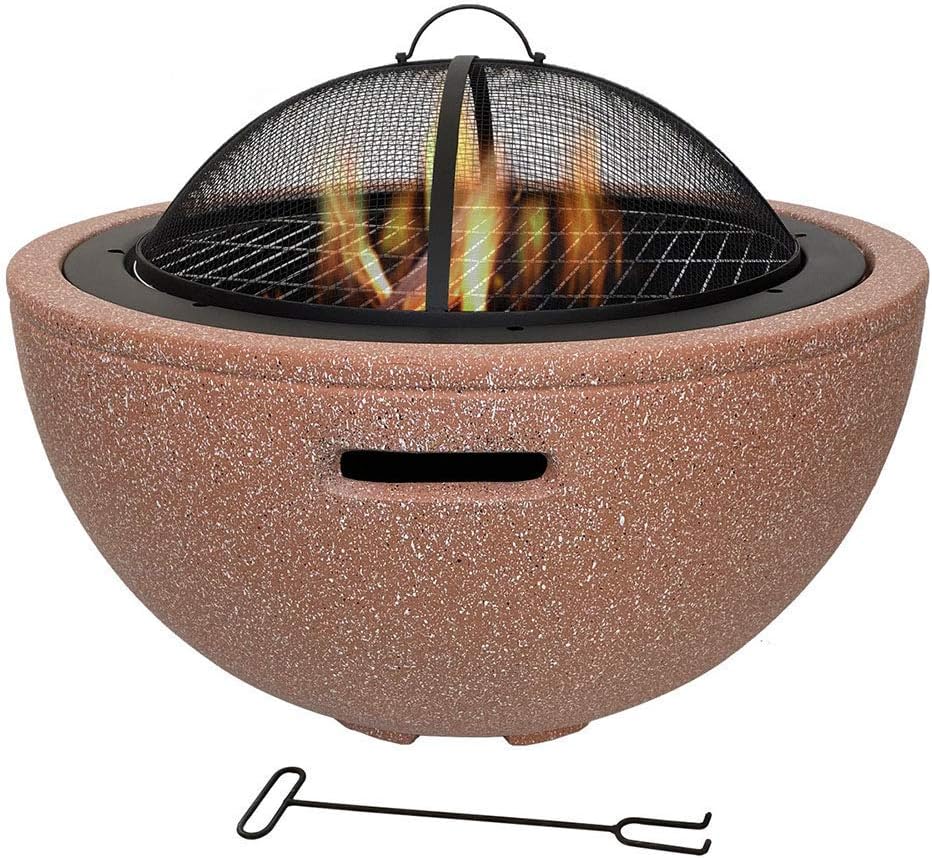 Small Fire Pit, Fire Pit Garden, Fire Bowl for Garden and Patio Outdoor Garden Fire Pit with Mesh Cover Fire Pit with BBQ Grill Shelf (Black) (Brown) (Brown)
