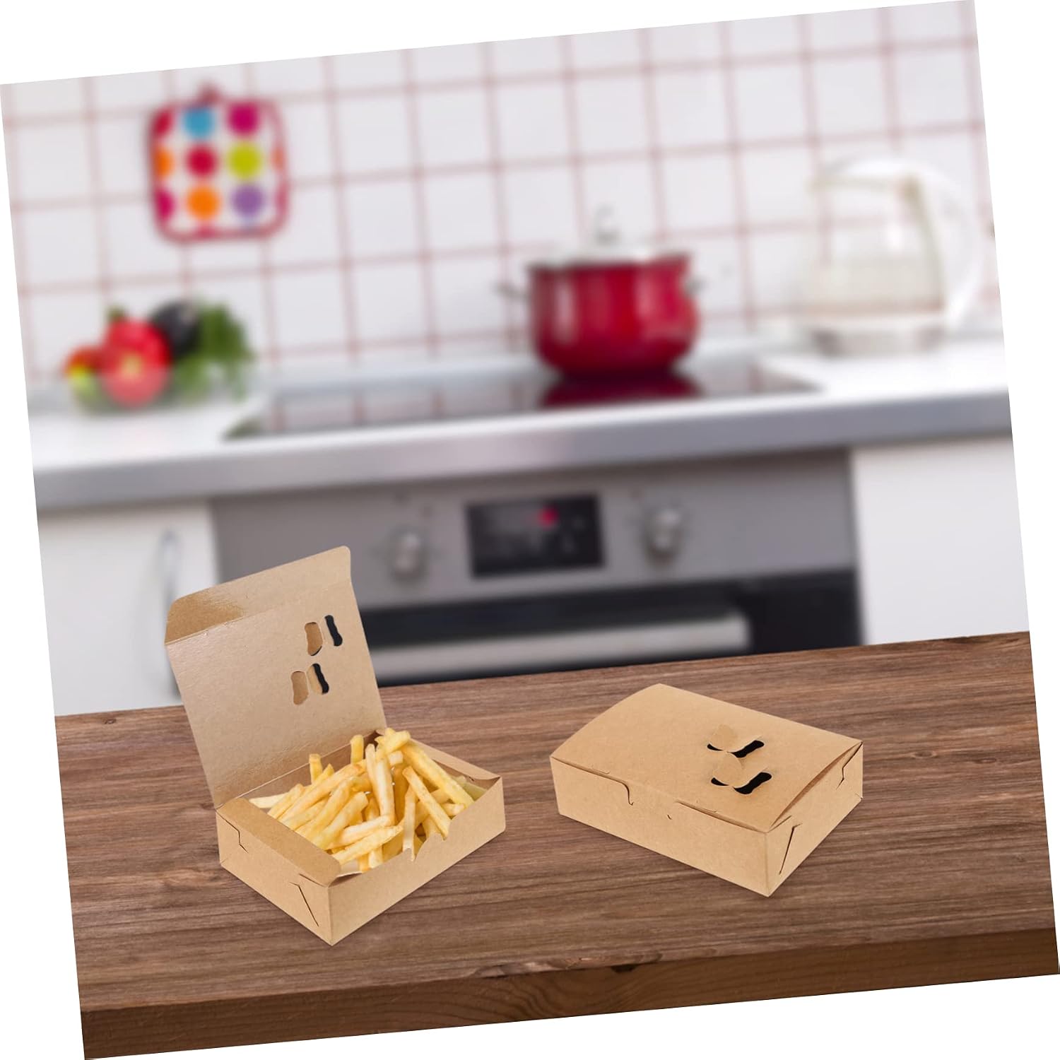 25pcs Packing Box Bakery Packaging Boxes Chicken & Chips Containers Chinese Boxes Boxes French Fries Holder Kraft Disposable Containers Paper Carton Snack