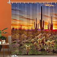 Vista 2 de Cortina de ducha de saguaros americanos, paisaje occidental, puesta de sol, cactus del desierto, cortinas de baño, escena natural, impermeable