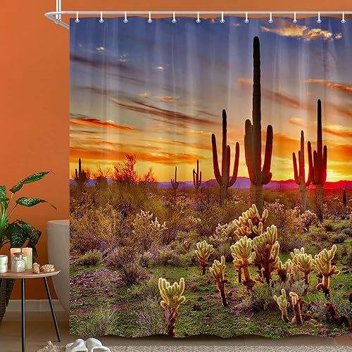 Miniatura 2 de Cortina de ducha de saguaros americanos, paisaje occidental, puesta de sol, cactus del desierto, cortinas de baño, escena natural, impermeable,