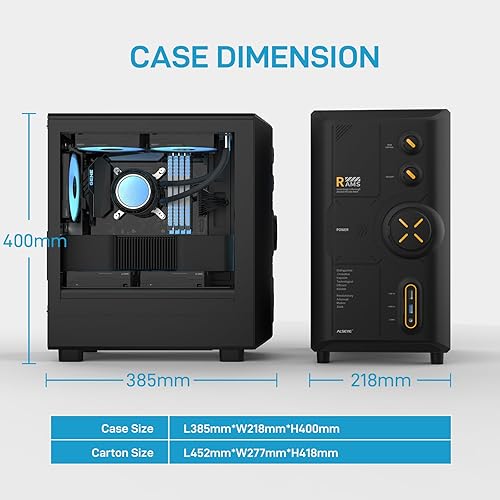 Miniatura 6 de ALSEYE Ai-Pro E-ATX - Funda blanca para PC gaming con ventilador Halo-Pro ARGB preinstalado, tira LED en el panel frontal, panel lateral de vidrio