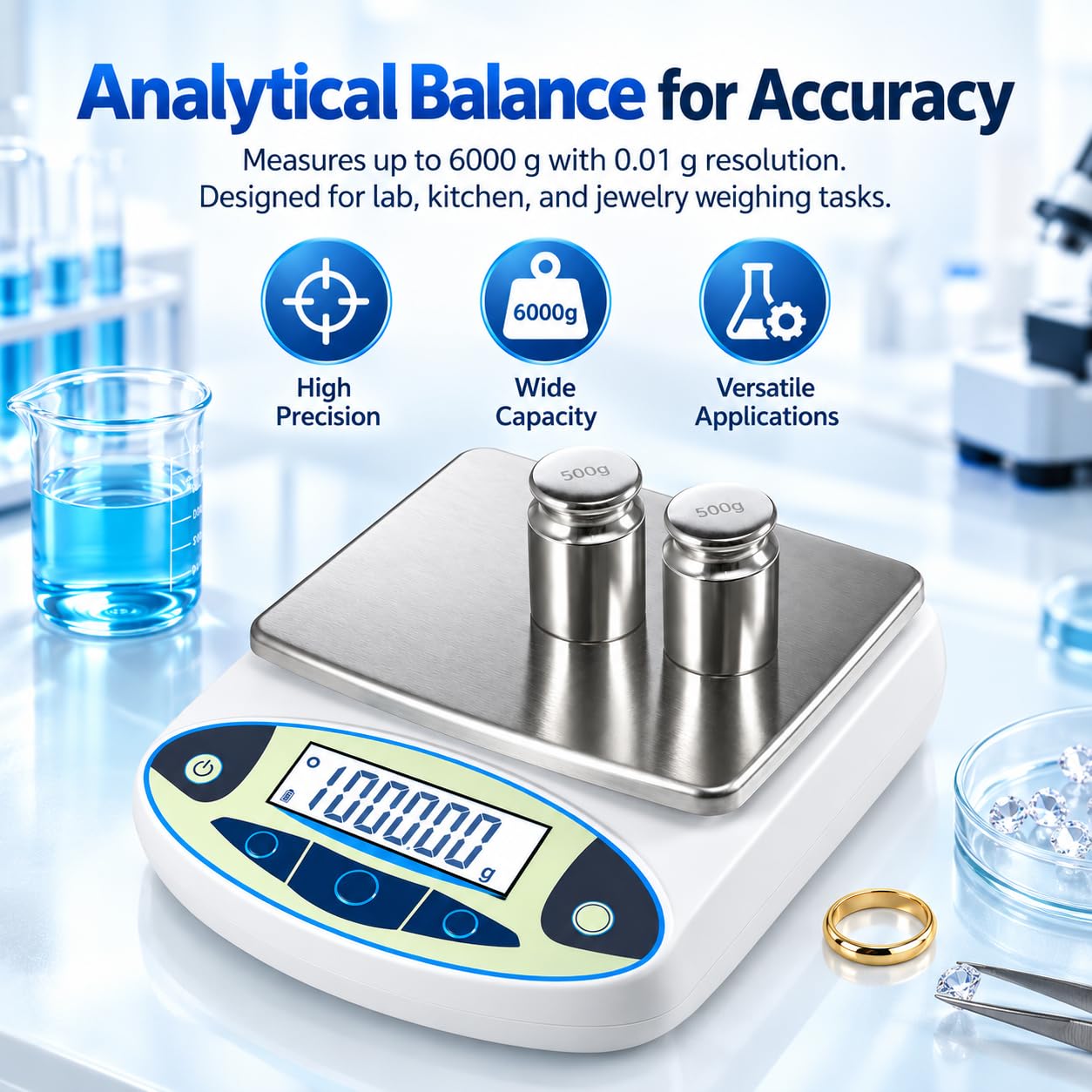 Balanza analítica, 6000 g x 0,01 g