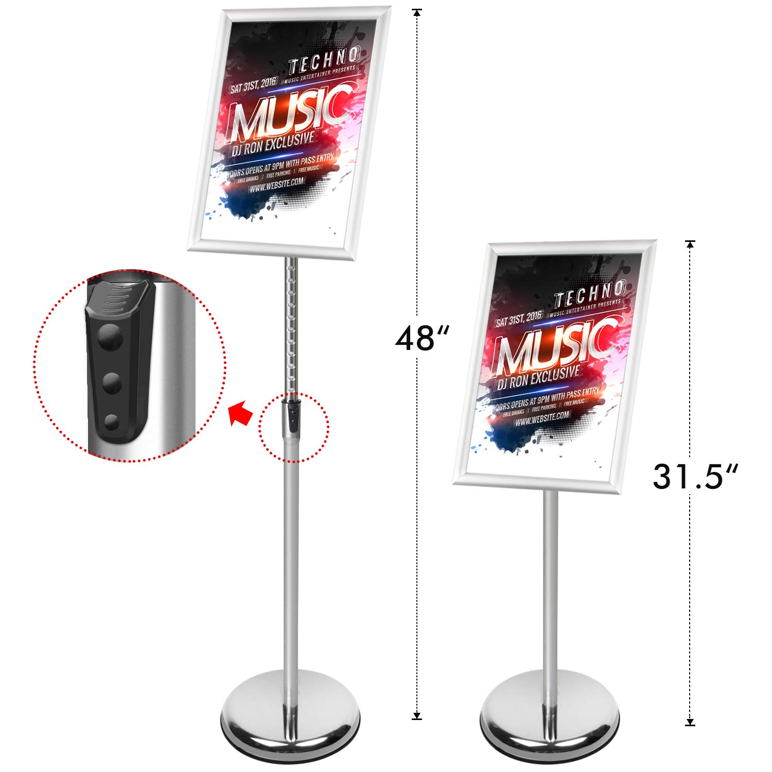 Soporte ajustable para cartel de DISPLAYSWORKER, soporte para carteles de pie con pedestal resistente, marco de aluminio para 11 x 17 pulgadas, visualización vertical y horizontal, plateado (11 x 17)