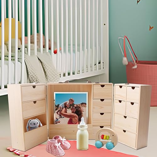 Miniatura 6 de Vencer Caja de recuerdos de bebé DIY con etiqueta escrita a mano, organizador de memoria de madera para recién nacidos, para baby shower, pelo de