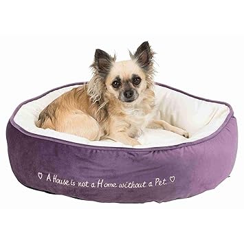 Trixie: - Pet's Home Bed | Round Shaped Dog Bed | Made with Soft Cushion with Attractive Colour, Gives Peaceful and Luxurious Rest Time for Your Pet - 50 cm, (Purple/Cream)