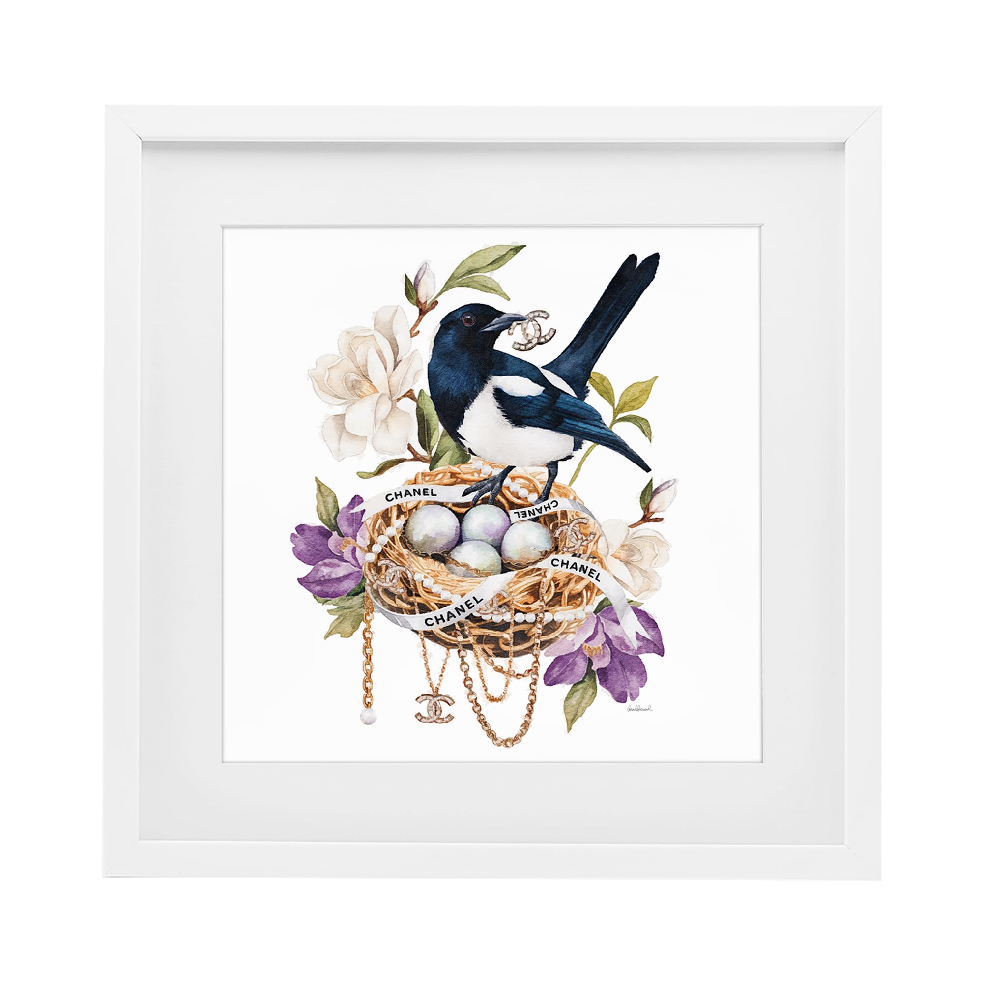 'Glam Birds Nest Magnolia'| Framed Print Under Glass