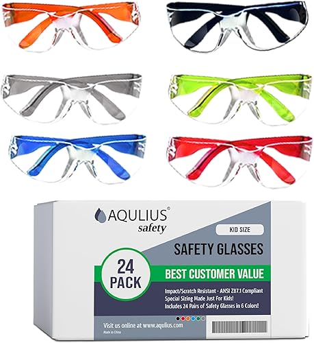 Aqulius Gafas de seguridad para niños, gafas de protección ocular, gafas de seguridad para niños, juego de gafas de aula, paquete de 24, tamaño