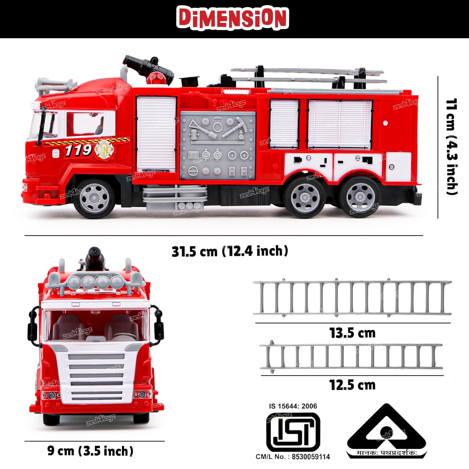 Zest 4 Toyz Remote Control Fire Truck Smoke Spray Fire Brigade Rescue Truck 2.4 Ghz with Mist Water Spray Function Remote Control Toy for Kids - Red - Image 3 thumbnail